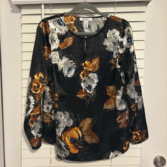 White House Black Market Tops - White House Black Market Women's Floral Black Blouse